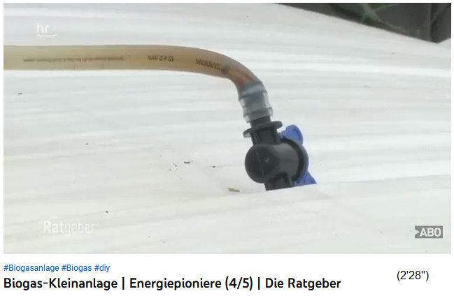 The discharge of biogas through a water hose