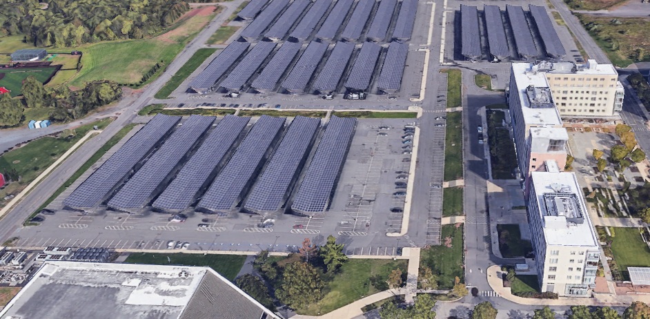 New Jersey Rutgers University, aerial
                      view of the solar parking lot with Google Earth,
                      side view