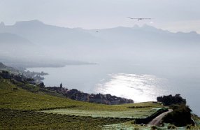 Das Solarflugzeug Solar Impulse von
                          Bertrands Piccard fliegt �ber dem Genfersee
                          [1]