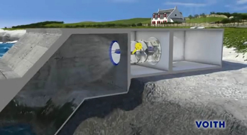 Wellenkammer-Kraftwerk in
                                        Limpet auf der Insel Islay in
                                        S�d-Schottland, Baujahr 2000,
                                        Schema aus dem Video