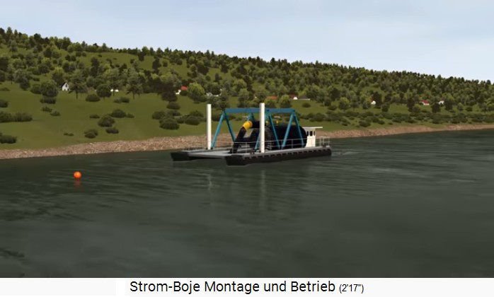 Der Service-Katamaran
                            mit der Stromboje kommt