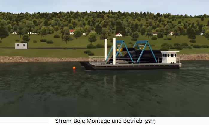 Der
                    Service-Katamaran mit der Stromboje fixiert die
                    Position vor der Signalboje