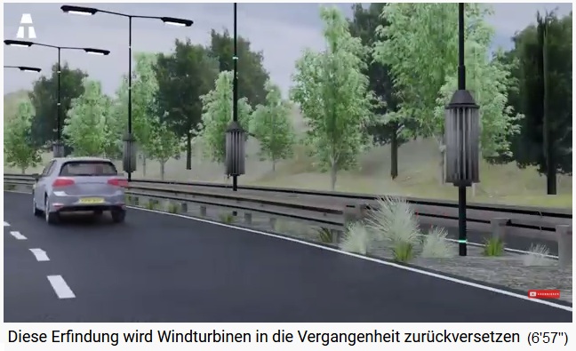 Kleine, vertikale Windturbinen an
                der Autobahn mit Fahrtwind