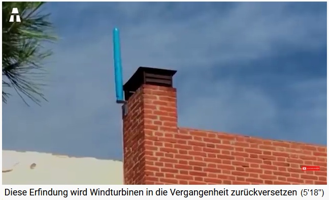 Windturbine mit
                          Vibrationsenergie 3m hoch am Kamin
