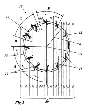 Das Windrat im
                                            Windturm hat anpassbare
                                            Rotorbl�tter, Schema