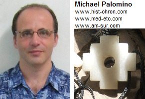 Michael Palomino,
                Portrait mit Inkakreuz und Mutter Erde mit Webseiten