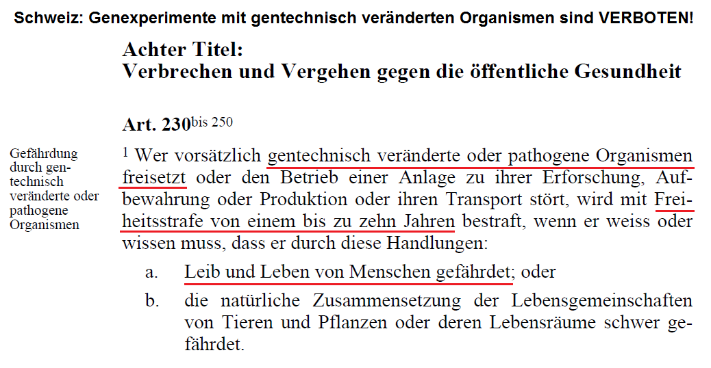 Gentechnisches Material freisetzen
                                und dabei Leben gef�hrden ist verboten
                                bei 10 Jahren Gef�ngnis