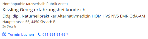 Hom�opath Kissling in Sissach, Daten