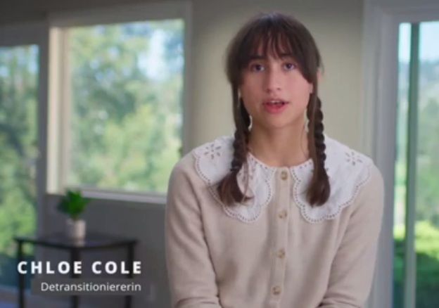 Victim Chloe Cole detransitioner, frontal view