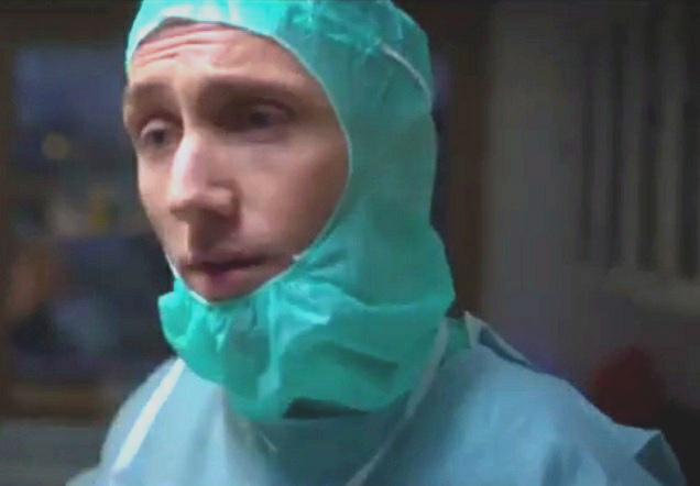 a criminal surgeon in a protection suit
                  who performs gender surgery with children, portrait
                  (actor)