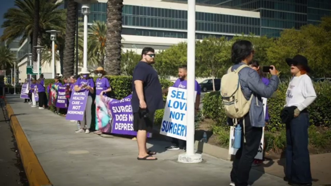 Demo against Trans mania for children and
                    adolescents - probably in front of a trans clinic
                    01