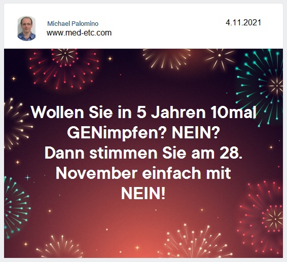 Resistance with
                      warning on Nov 4, 2021: 10x vaccination in 5 years
                      NO!