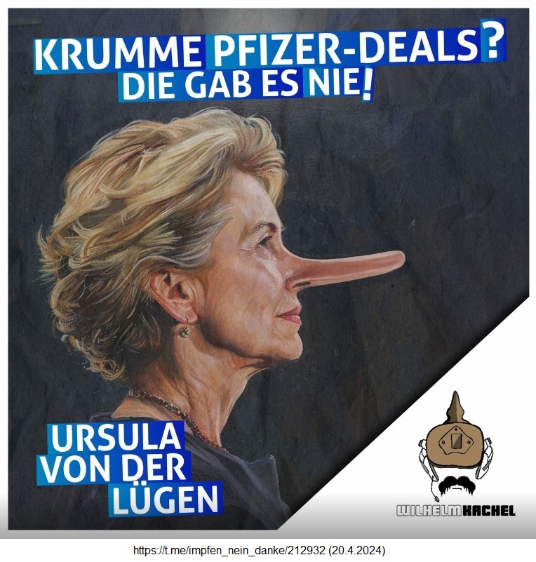 Perpetrator 15: Cake baker
                      Mrs. Von der Leyen in Brussels (boss of EU)
                      continues to hide her Pfizer deal with Pfizer boss
                      Bourla with SMS April 20, 4.2024