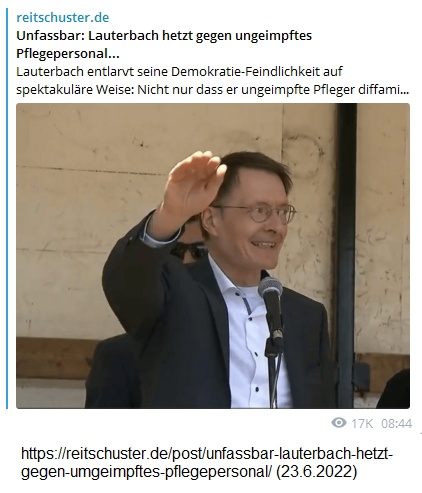 Perpetrator
                      09: Lauterbach (4R) agitates in a speech against
                      UNvaccinated staff and shows a Hitler salute -
                      June 23, 2023