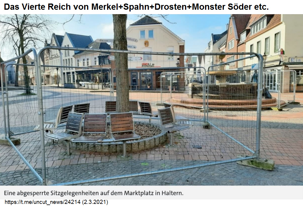 The state terror in Haltern (4R): Lockdown,
                      seating area fenced with tree - March 2, 2021