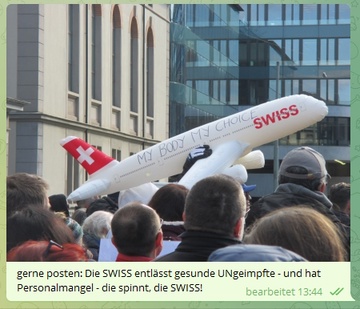 Res CH: Swiss has kicked out
                        healthy, UNvaccinated staff, pilots and flight
                        attendants - 2022