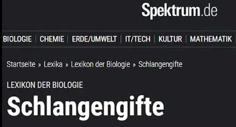 www.spektrum.de
                Biologielexikon: Artikel über Schlangengifte Weiss auf
                Schwarz