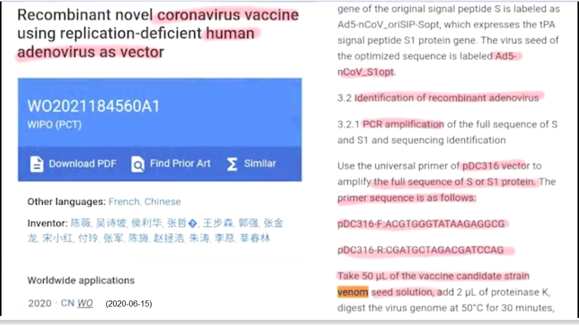 Patent 15.6.2020: Recombinant novel
                coronavirus vaccine using replication-deficient human
                adenovirus as vector