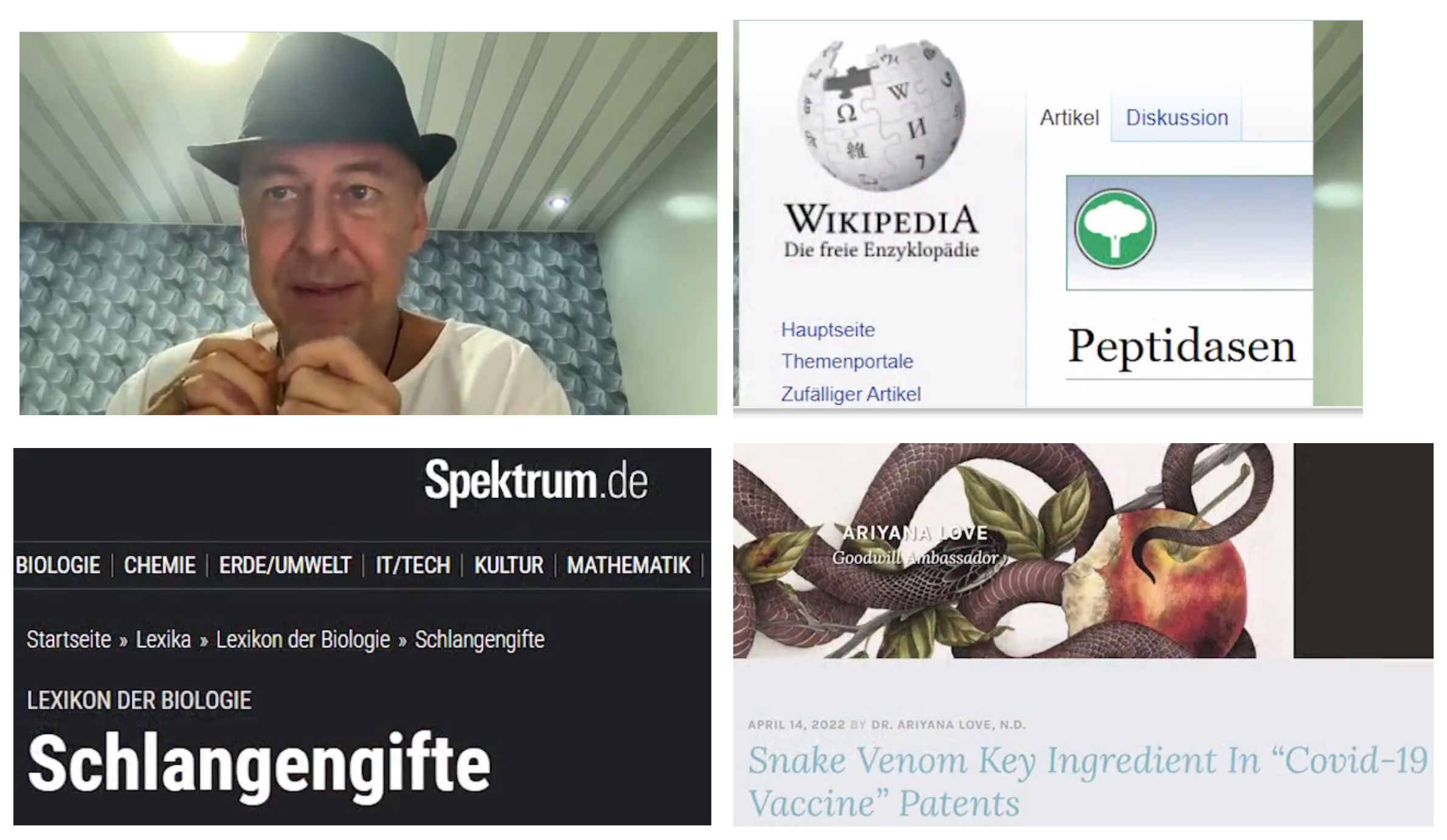 Ingredientes de las
                    "vaccinaciones de Corona" 27-05-2022:
                    Oliver Janich sobre virus de mono y veneno de
                    serpiente en las "vaccinaciones de Corona"
                    - PRUEBAS con peptidasas y patentes