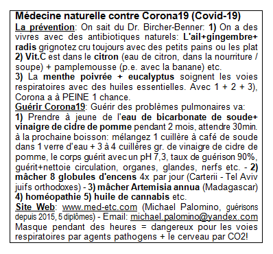 Flyer avec la m�decine naturelle
                      contre Corona19