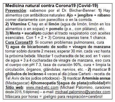 Volante (flyer)
                      con la medicina natural contra corona19
                      (covid-19)