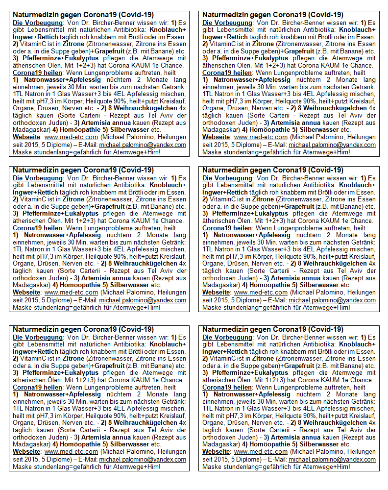Flyer: Naturmedizin gegen
                      Corona19 Version 2 mit Silberwasser