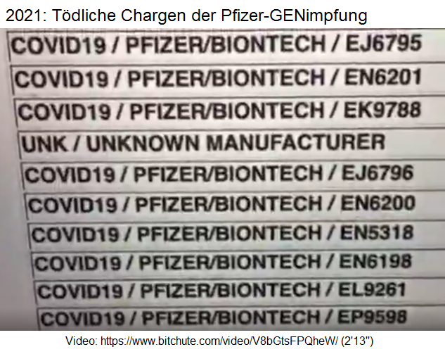 2021: T�dliche Chargen der GENimpfungen
                            von Pfizer / BionTech
