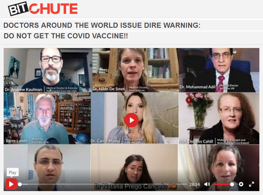 Titelblatt von Bitchute mit verschiedenen
                      �rzten, die vor den Corona19-Impfungen warnen
