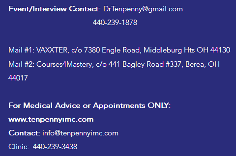 Datos de contactos de
                la Dra. Tenpenny: info@tenpennyimc.com - de: p�gina web:
                https://www.drtenpenny.com/