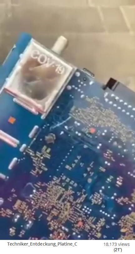Die
                                                  Platine aus einem
                                                  5G-Elektromodul mit
                                                  der Signatur COV-19