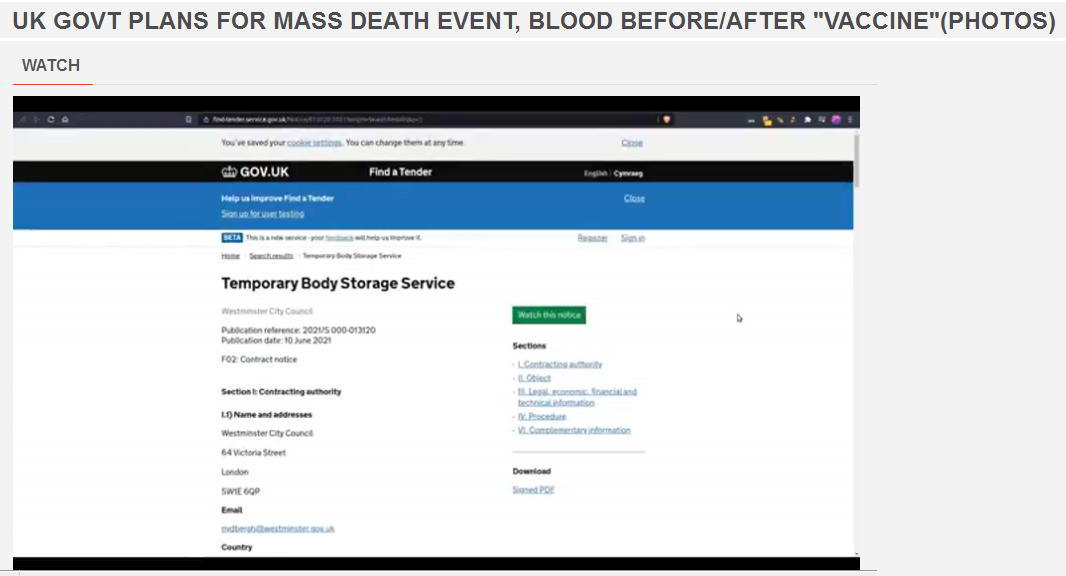 Video hochgeladen am 19.6.2021: London: Die
                    Auschreibung f�r vor�bergehende Leichenaufbewahrung