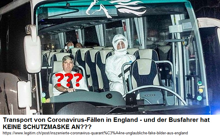 Transport von Coronavirus-Kranken in einem
                      Bus, der Fahrer hat nicht mal eine Schutzmaske an