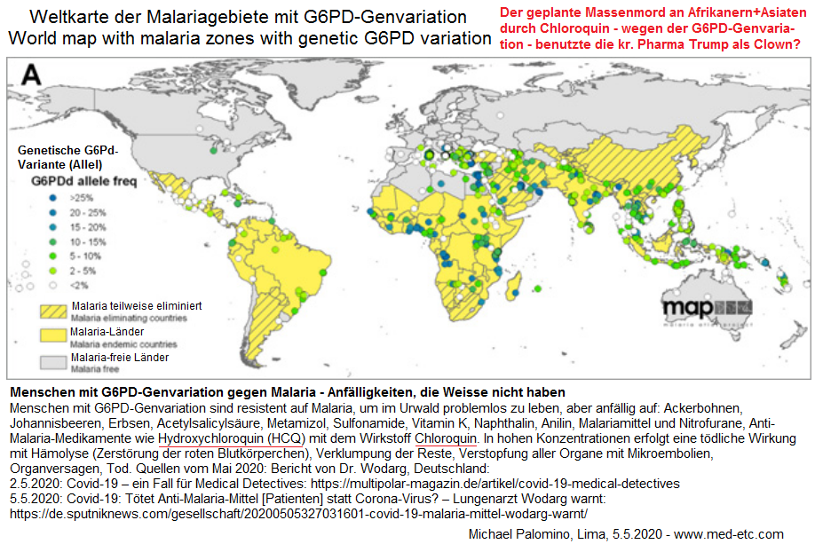 Weltkarte mit Malaria-Gebieten mit
                          Malaria-Zonen-Menschen mit der Variation G6PD,
                          die anf�llig auch Chloroquin sind