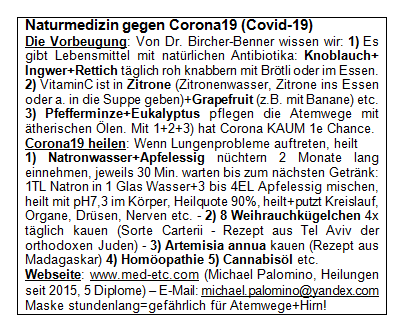 Flyer:
                Naturmedizin gegen Corona19