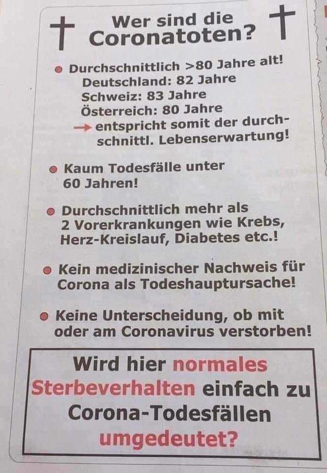 28.8.2020: Die
                              Corona19-Toten sind NORMALE STERBLICHKEIT