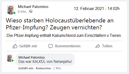 Der Satanist Netanjahu beseitigte
                Holocaust�berlebende mit der Pfizer-Killerimpfung, um
                unangenehme Holocaustzeugen zu beseitigen - das war sein
                KALK�L!