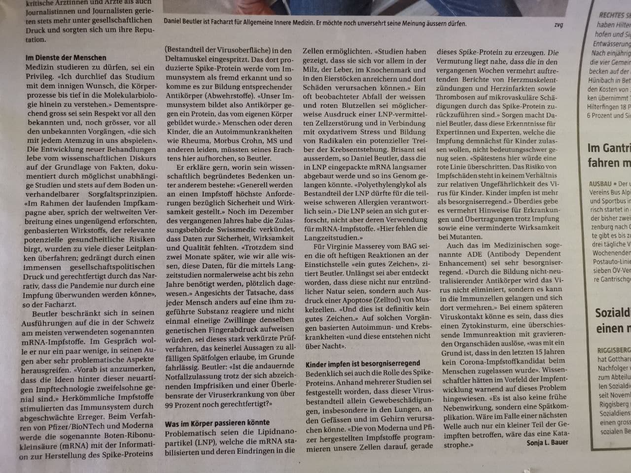 Schweiz
                    30.6.2021: Artikel des Landboten: Die Impfsch�den
                    durch Genimpfungen sind hoch - und die Kinder sind
                    kaum anf�llig auf Corona19