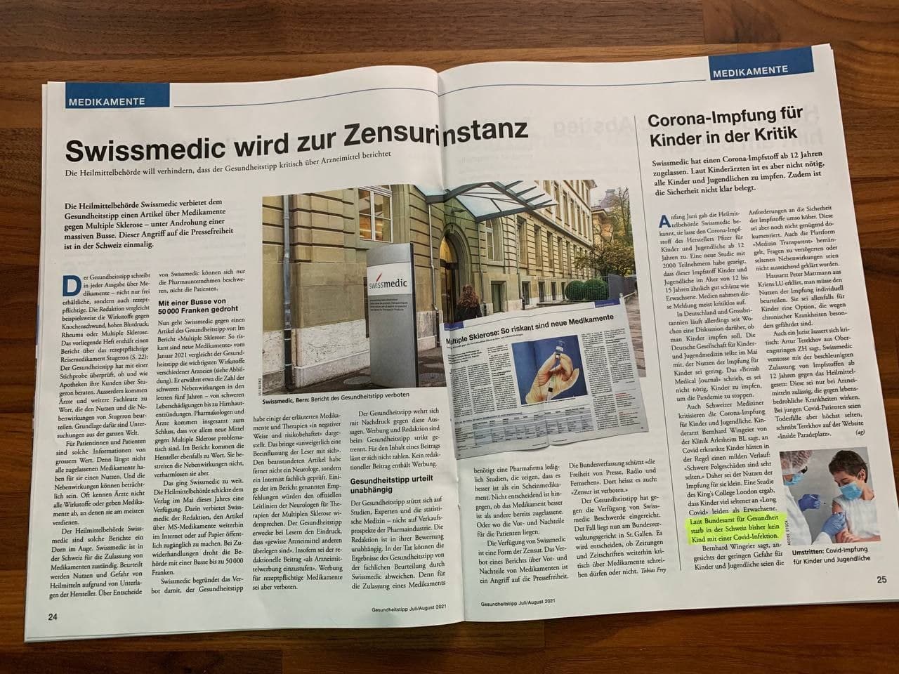 Foto mit der
                              Meldung: Swissmedic wird zur
                              Zensurinstanz