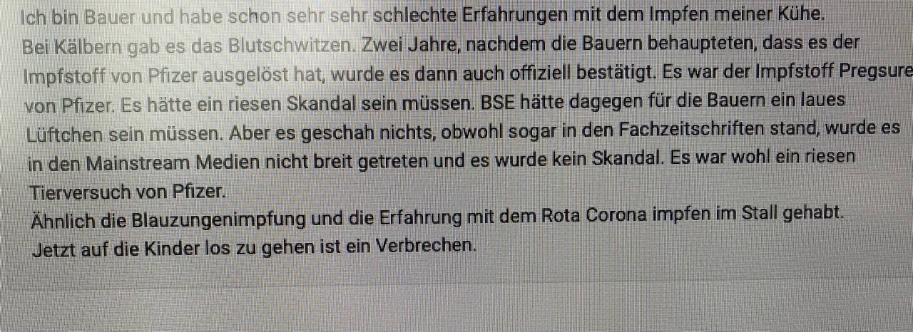 7.7.2021:
                        Pfizer hat schon Impfexperimente mit K�hen
                        gemacht - wird vom Mainstream alles
                        VERSCHWIEGEN