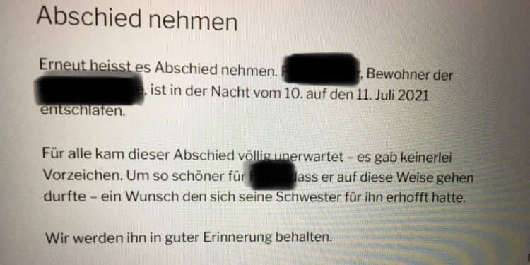 Altersheim Schweiz 16.7.2021:
                    Todesanzeigen h�ufen sich