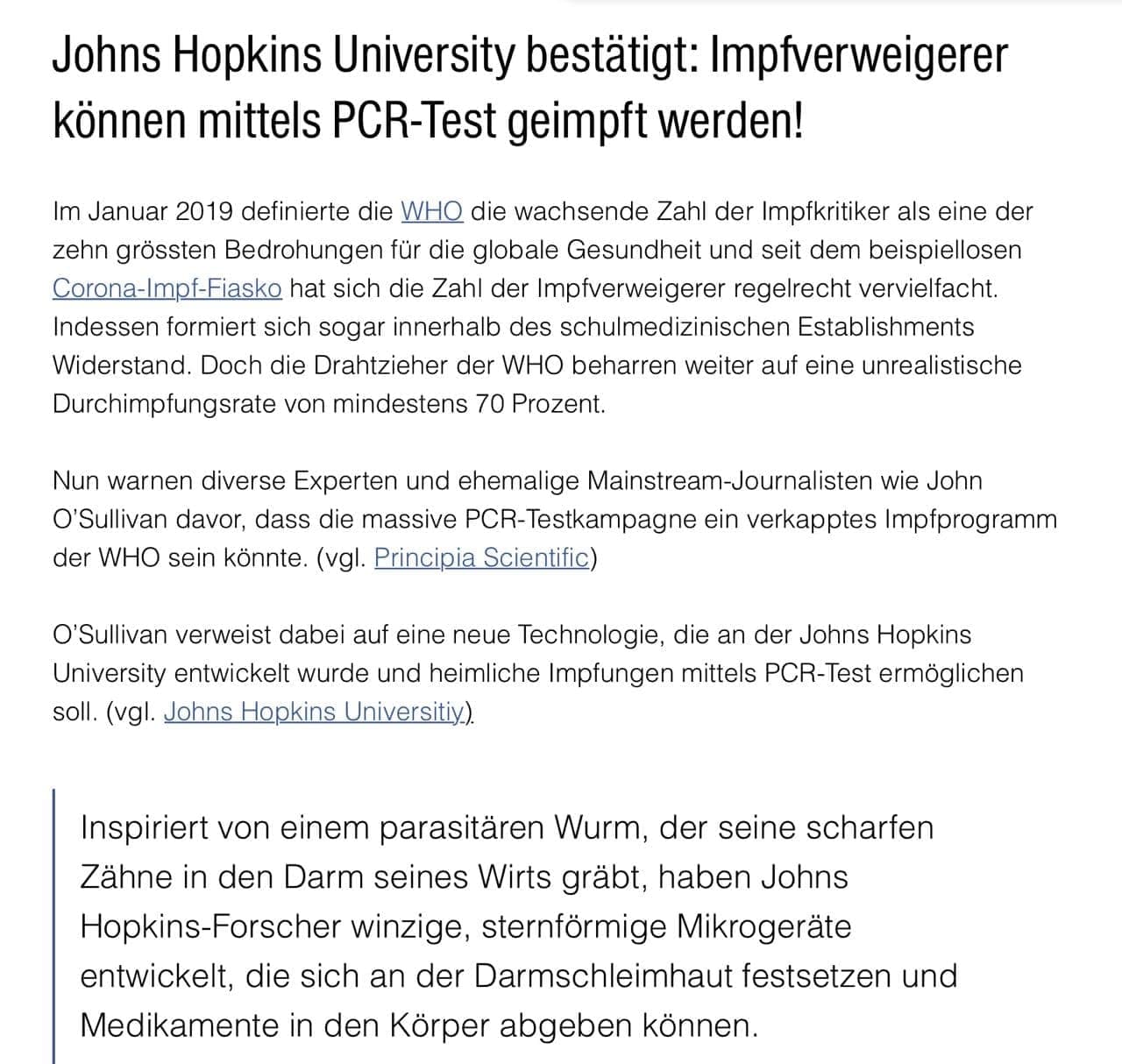 Testwahn=GENimpfwahn 16.7.2021: GENimpfung durch
                  kriminellen Test m�glich - Hopkins-Uni