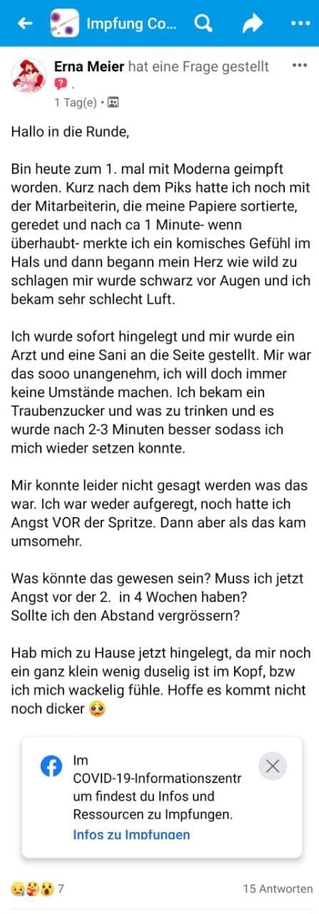 GENimpfsch�den Schweiz 7.8.2021: 1. GENimpfung
                    Moderna provoziert Zusammenbruch