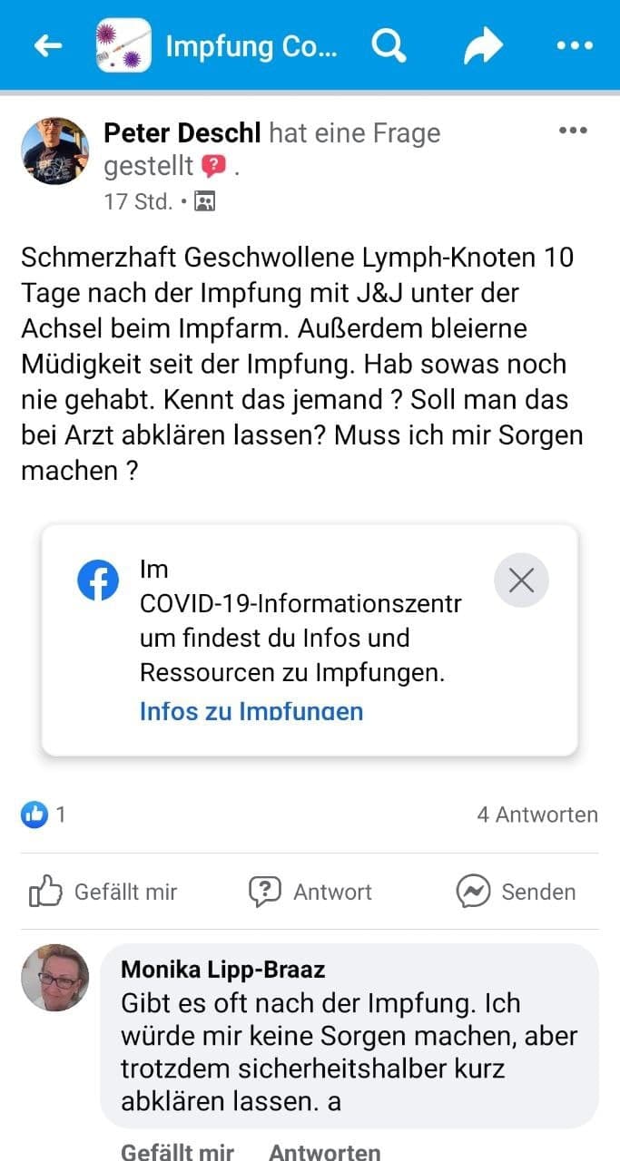 GENimpfsch�den SChweiz 7.8.2021:
                    GENimpfung J&J provoziert geschwollen
                    Lymphknoten+bleierne M�digkeit