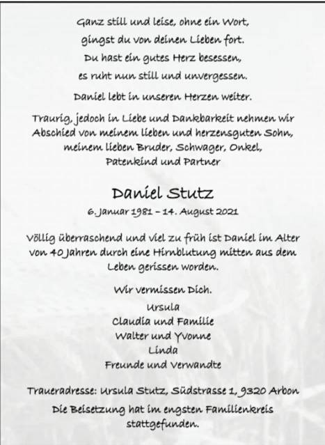 GENimpfmord Aarbon (Schweiz) 20.8.2021: Er war
                  40, GENgeimpft und starb an einer Hirnblutung