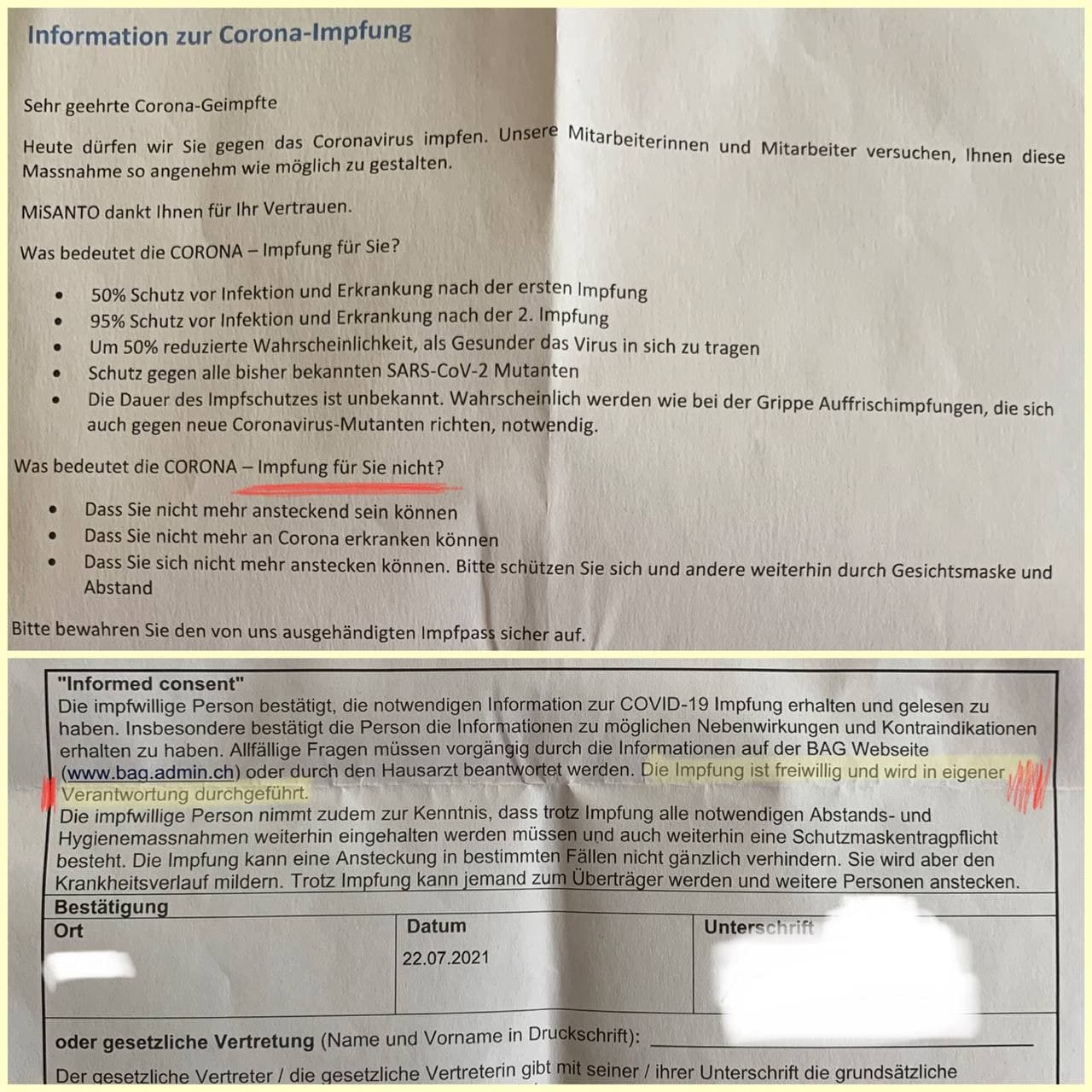 GENimpfschaden Schweiz 20.8.2021: GENinformation
                  mit L�gen zum Unterschreiben!