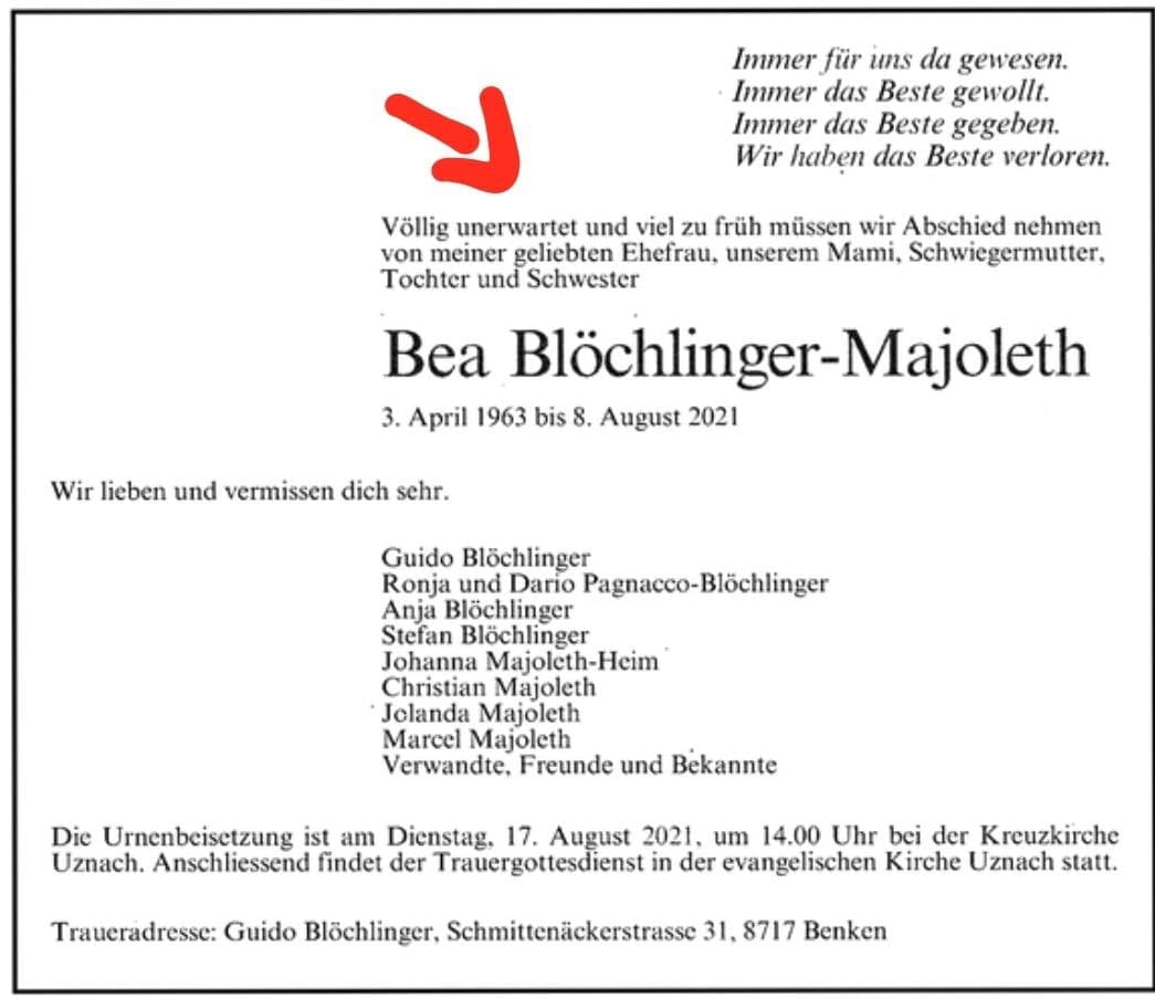 Todesanzeige von Bea Blöchlinger