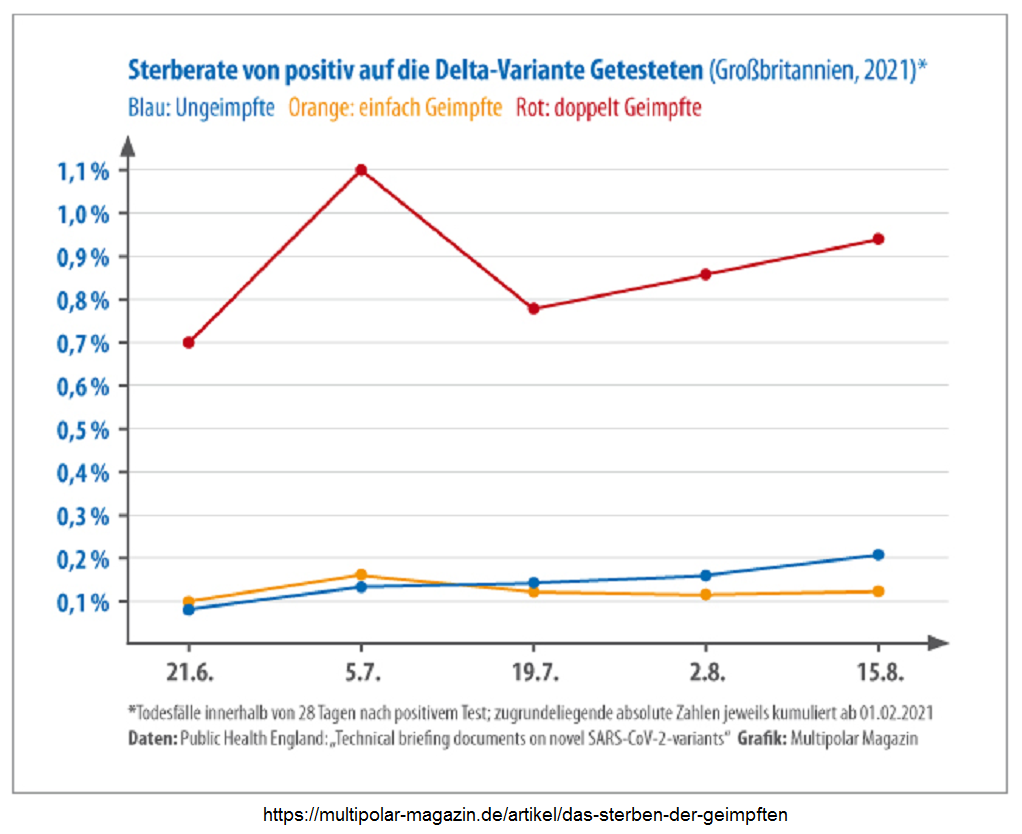 GB 25.8.2021: Grafik der GENimpftoten durch
                    Corona nach Coronatest innerhalb von 2 Wochen Frist
