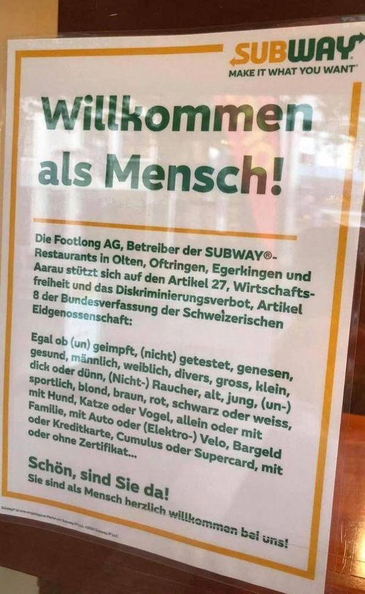 Widerstand in Olten 27.8.2021:
                        Willkommen als Mensch