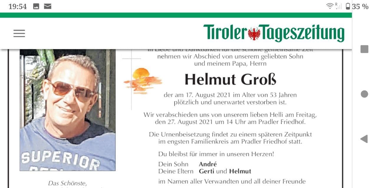 GENimpfmord Helmut Gross 29.8.2021:
                    "Plötzlich und unerwartet verstorben"