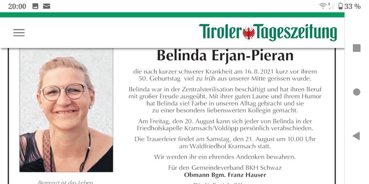 GENimpfmord Österreich 29.8.2021: Belinda
                    Erjan "viel zu früh" gestorben 49 Jahre
                    alt